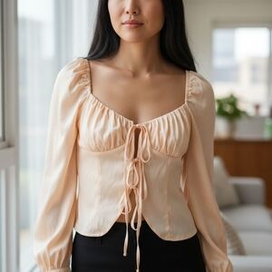 MAJORELLE Cream Blouse with Tie Front Size M